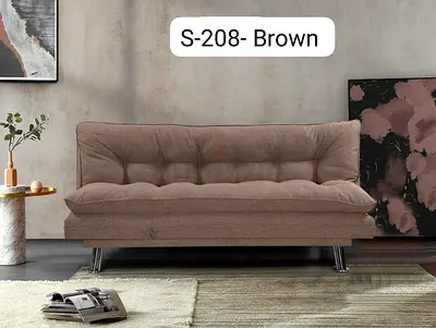 Brown S-208 Convertible Sofa Bed - Compact 2-Seater