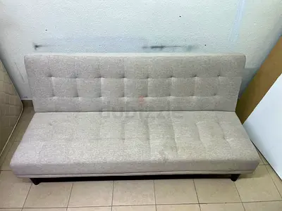 3-seater beige fabric sofa bed - compact, good condition