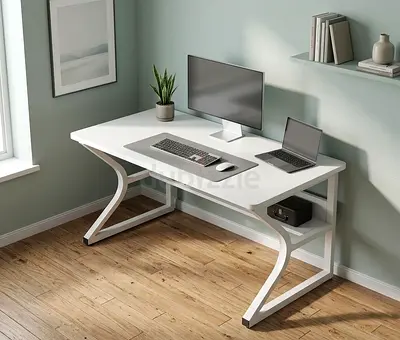 White modern k‑shape desk — like new condition + setup set up office