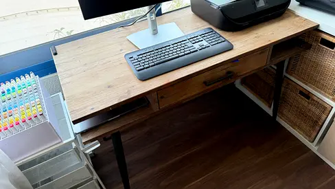 The One Wooden Computer Desk 120Lx56Wx76hwith Drawers - Good Condition