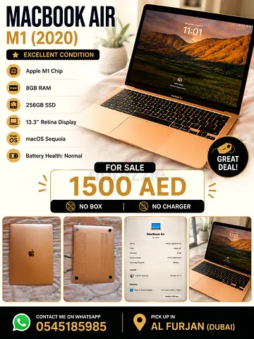 MacBook Air M1 (2020) – 8GB / 256GB – Good Condition, No Charger