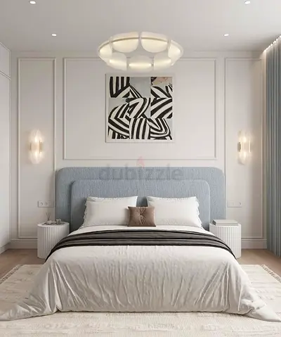 Modern Grey Upholstered Bed Frame with Headboard - Queen