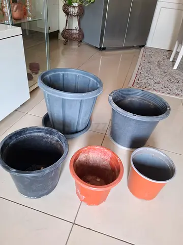 Collection of 6 assorted plastic & terracotta plant pots - various sizes