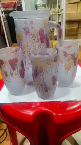 Floral Glass Set with 3 Glass and Jug