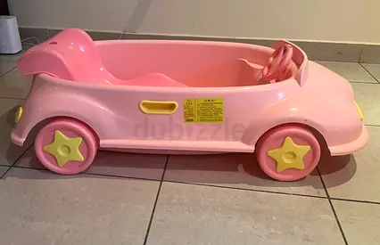 Pink Car-Shaped Baby Bath Tub with Built-in Seat and Steering Wheel