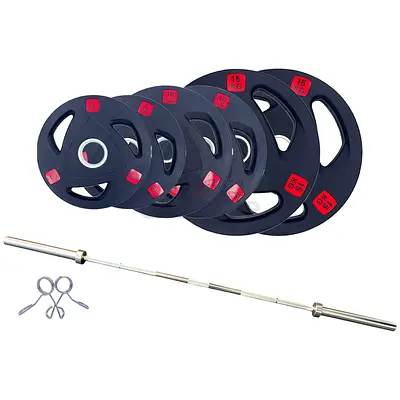 7 Ft Olympic Bar with Tri Grip Black Olympic Plates Set | 80 Kg