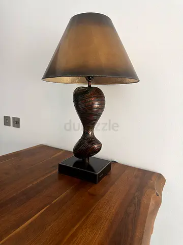 Wood-Effect Table Lamp with Bronze Shade - Good Condition