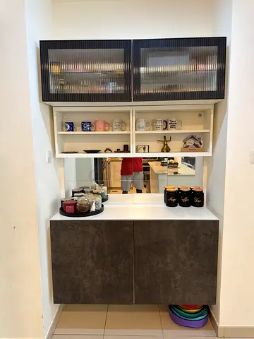 Modern Coffee Stand cabinet with open shelves and closed cupboards