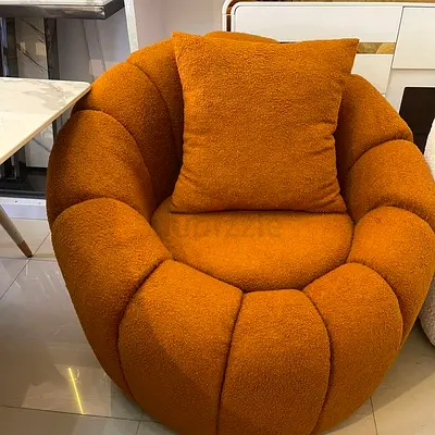 Round Plush Accent Chair in Burnt Orange