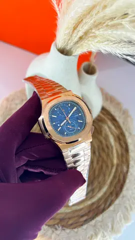 Patek Philippe Men's Rose Gold Tone Automatic Watch with Blue Dial