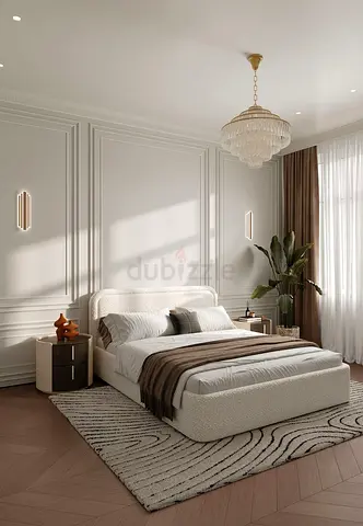 Modern Grey Upholstered Bed Frame with Headboard - Queen