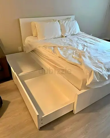 IKEA White MALM Queen Storage Bed with IKEA Mattress 160 x 200 cm