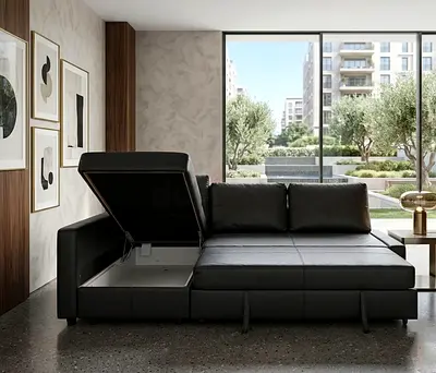Space-saving L-Shape Sofa Bed with hidden storage, perfect for modern homes. Available in high-quali