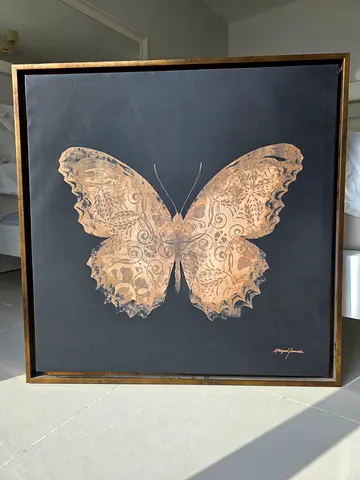 Framed Decorative Butterfly Artwork - Gold on Black