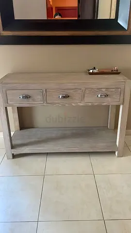 Concole stand with mirror with drawers, wooden, light natural color