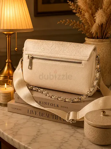 Cream Leather Crossbody Bag with Chain Strap - New unused