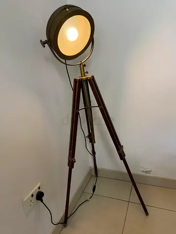 Adjustable Tripod Floor Lamp with Spotlight Head - Wooden Legs