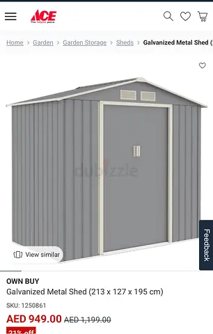 Galvanized Metal Garden Shed (213 x 127 x 195 cm) - Good Condition