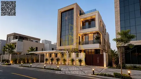Luxury villa, 3 floors, directly overlooking Al Hamidiya Park, with a luxurious design and spacious living areas. Price includes all service charges.