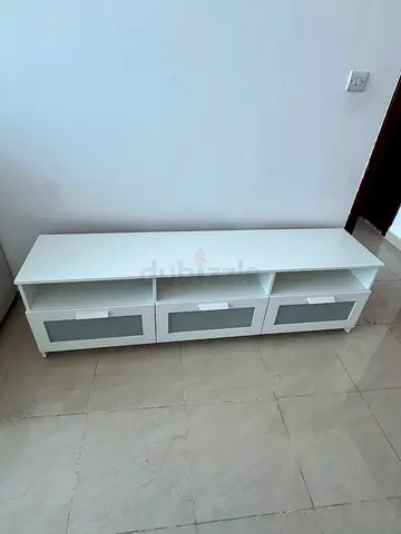 White TV Stand / Entertainment Unit with 3 Drawers - Good Condition