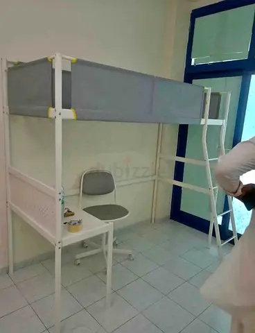 White Metal Loft Bed with Built-in Desk and Ladder - Good Condition