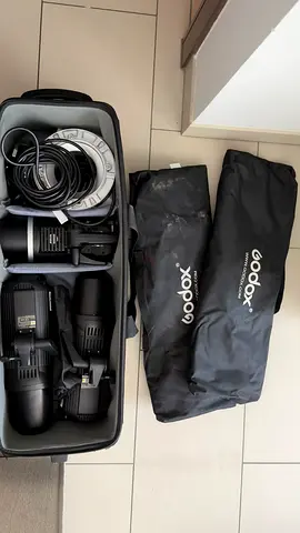 Godox Studio flash lights Kit with Multiple Flashes, Stands and Softboxes - 1x AD600 2x 400ii