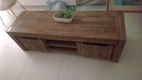 Solid wood TV unit with storage cabinets
