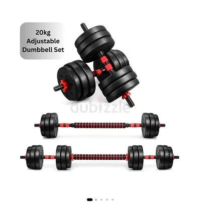 Adjustable 20kg Dumbbell / Barbell Set - Convertible to Double Dumbbells