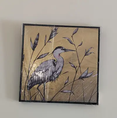 Framed Bird Painting on Gold Background