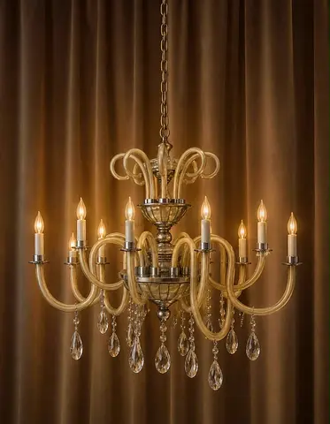 Classic 10-Light Crystal Chandelier - Antique Gold Finish ثريا ذهبية