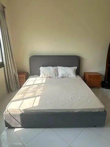 Gray King-sized Bed with Headboard and Mattress (Bedset)