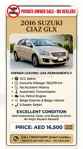 Suzuki Ciaz GLX 2015 | GCC Specs | Well Maintained | Economical Sedan
