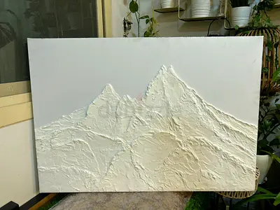 Handmade 3D abstract textured wall art - snowy mountain on canvas (100x70cm)