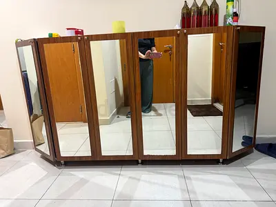 Large Wooden Mirrored Sideboard / Buffet Cabinet - 6 Doors
