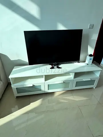 White TV Stand / Entertainment Unit with 3 Drawers - Good Condition