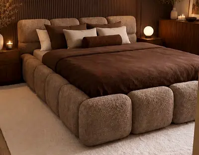 Modern Upholstered Bubble Bed with Padded Headboard
