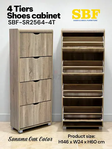 Sonama Oak 4-Tier Shoe Cabinet - Slim Vertical Storage (H146 x W24 x D60 cm)