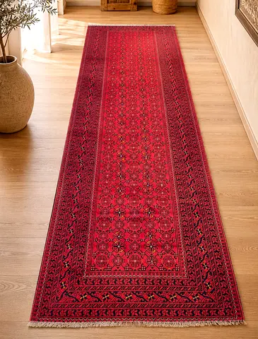 Red hand made Traditional Runner Rug 88 cm x395 cm