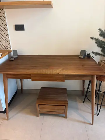 Solid wood study desk with matching stool - lightly used. Stool is for foot rest not sitting.