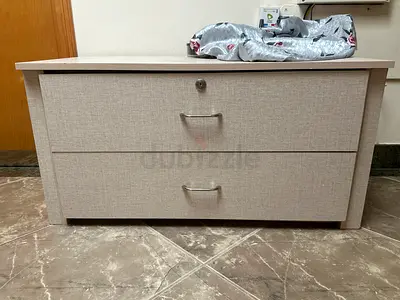 Two-Drawer Storage Cabinet / TV Stand - Light Beige Linen Finish