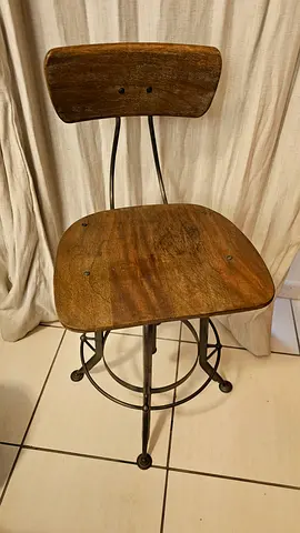 3 Solid Wood and Metal Bar Stool with Swivel Seat - Rustic Finish