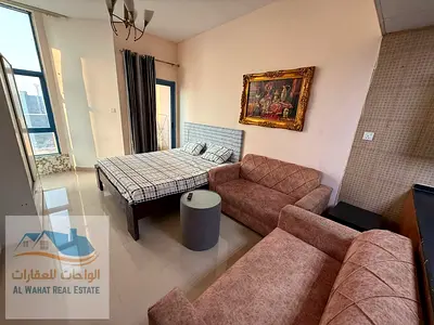 Studio apartment with balcony available for monthly rent in Al Nuaimiya 1, Tower C, Ajman. Now available for immediate occupancy – spacious studio.