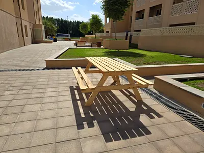 Wooden Picnic Table with Integrated Benches
