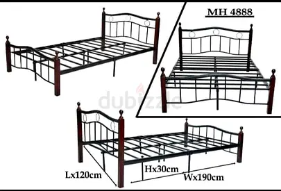 Metal Bed Frame with Wooden Posts - Single/Small Double (120x190cm)