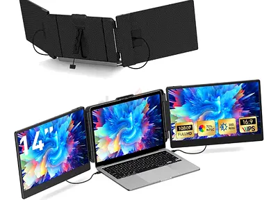 Portable Triple 14" USB Monitor Set — Foldable Dual/Triple Screen for Laptop