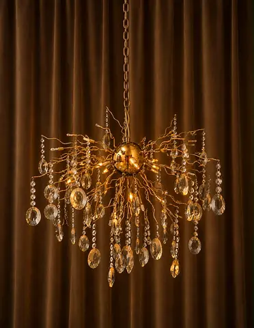 Brass crystal chandelier light fixture - vintage starburst design ثريا ذهبية