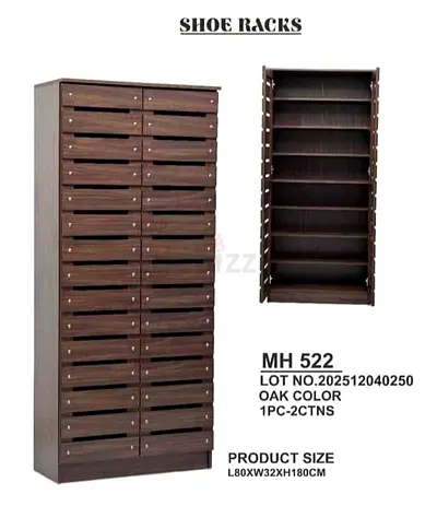 Tall Oak Shoe Rack Cabinet MH-522 — 80x32x180 cm, Multiple Shelves
