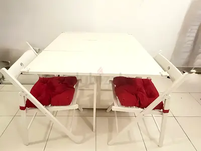 IKEA White Folding Dining Table with 2 Matching Folding Chairs