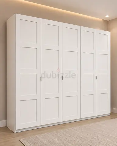 Large 5 Door White Wooden Wardrobe