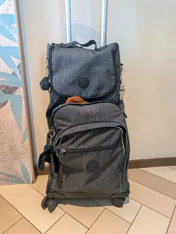 Kipling - Lightweight grey carry-on backpack with telescopic handle and wheels